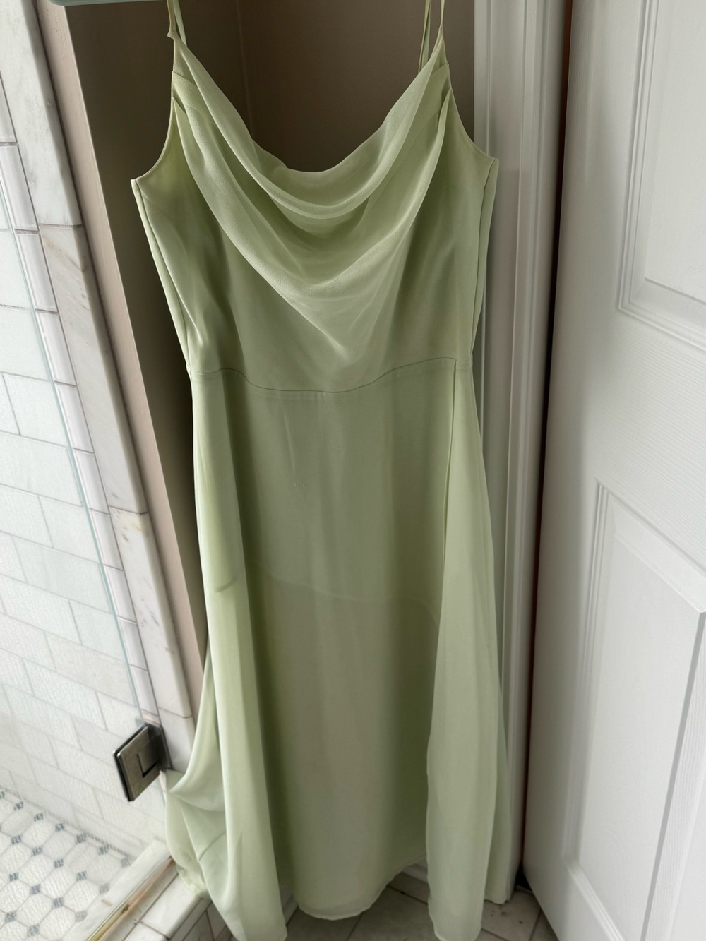 Light Green Slip Dress with Cowl Neck